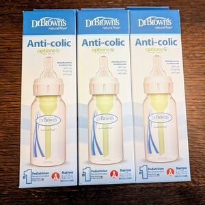 Dr Browns Pack of 3 brand new baby bottles, anti colic narrow nipple 0+ newborn